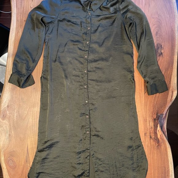 Zara Forest Green Button Down Embroidered Maxi Blouse Kimono. Size Small - Picture 4 of 15